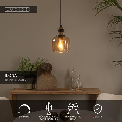 Lucide ILONA - Pendelleuchten - Ø 18 cm - 1xE27 - Amber